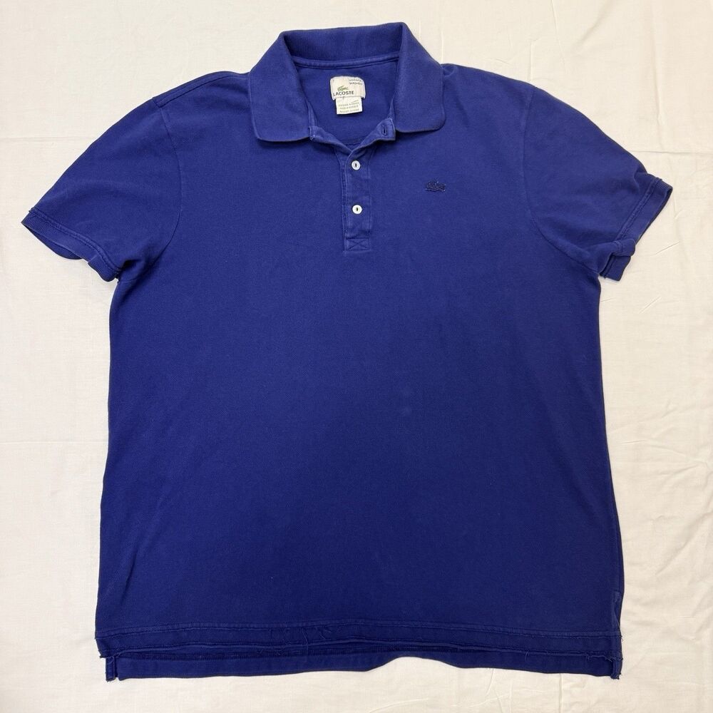Lacoste Polo Men’s 2XL /7 Vintage Washed Blue Short Sleeve Shirt Distressed